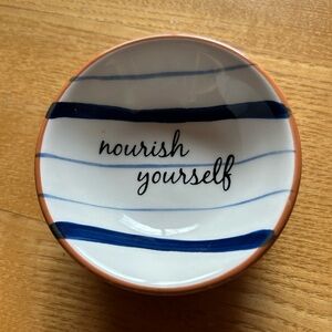 Sweet " Nourish Yourself " Striped Ceramic Trinket Dish